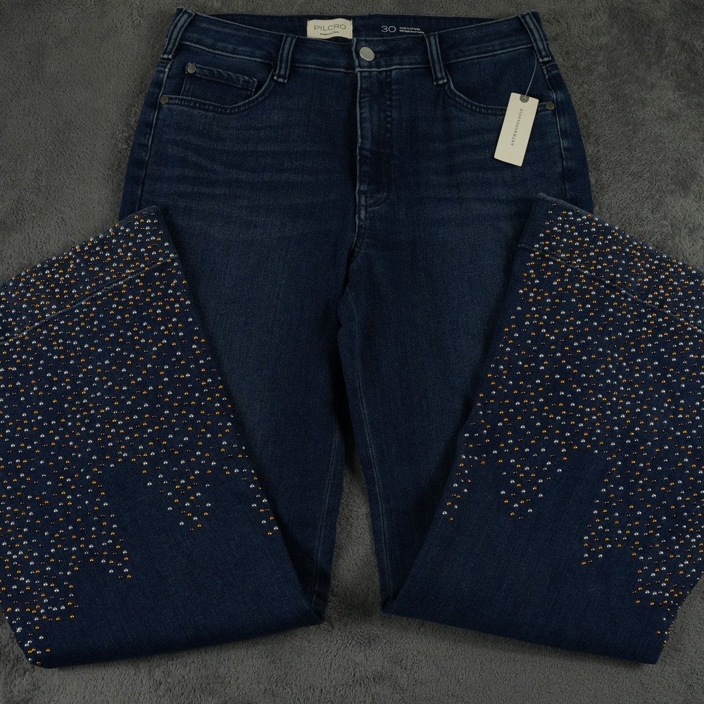 Anthropologie Pilcro Jeans Womens 30 Blue studded Low-Rise Flare Denim Bohemian